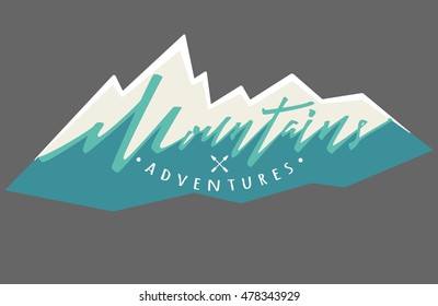 mountains logo. Vector logotype template. Hand drawn lettering