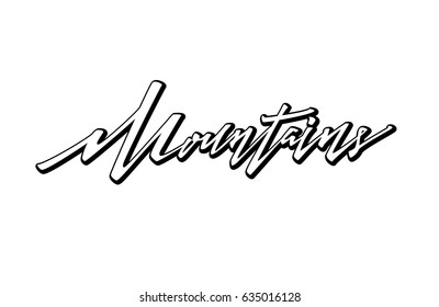 mountains logo. Vector logotype template. Hand drawn lettering