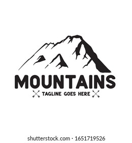 Mountains Logo Vector In Rugged Classic Vintage Style Black And White Color