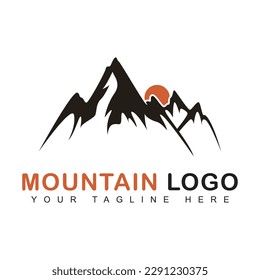 Mountains logo vector template. Mountains silhouette outline symbol. Hiking logotypes.