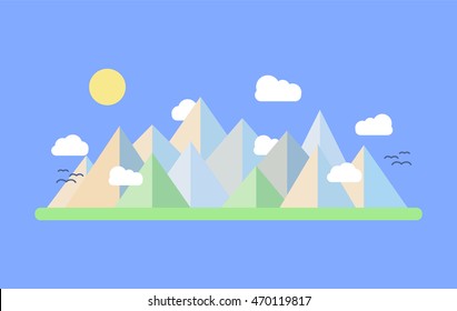Mountains low poly style. Illustration for camping, mountaineering, tourism and other pictures. Vector illustration of polygonal mountain ridge,