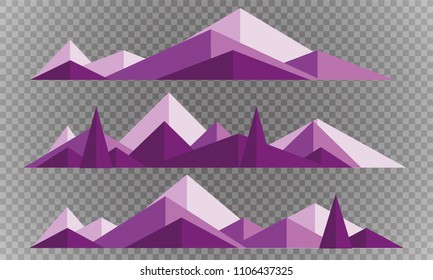 Mountains low poly style set. Polygonal mountain ridges.
