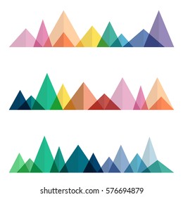 Mountains low poly style set. Polygonal mountain ridges.