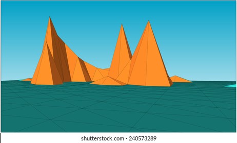 Mountains in low-polygonal style against light blue background