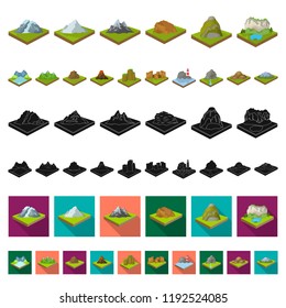 Mountains, massive cartoon icons in set collection for design. The surface of the earth vector isometric symbol stock web illustration.