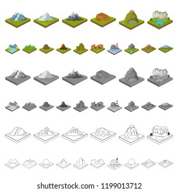 Mountains, massive cartoon icons in set collection for design. The surface of the earth vector isometric symbol stock web illustration.