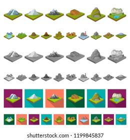 Mountains, massive cartoon icons in set collection for design. The surface of the earth vector isometric symbol stock web illustration.