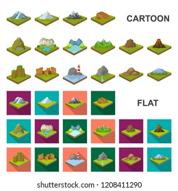 Mountains, massive cartoon icons in set collection for design. The surface of the earth vector isometric symbol stock web illustration.
