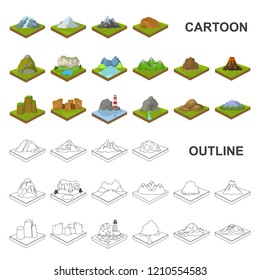 Mountains, massive cartoon icons in set collection for design. The surface of the earth vector isometric symbol stock web illustration.