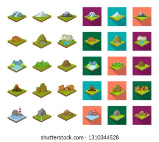 Mountains, massive cartoon,flat icons in set collection for design. The surface of the earth vector isometric symbol stock web illustration.