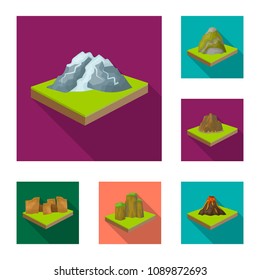 Mountains, massive flat icons in set collection for design. The surface of the earth vector isometric symbol stock web illustration.