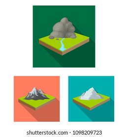 Mountains, massive flat icons in set collection for design. The surface of the earth vector isometric symbol stock web illustration.