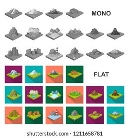Mountains, massive flat icons in set collection for design. The surface of the earth vector isometric symbol stock web illustration.