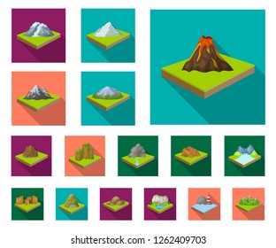 Mountains, massive flat icons in set collection for design. The surface of the earth vector isometric symbol stock web illustration.