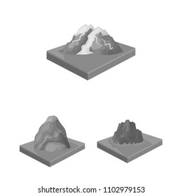 Mountains, massive monochrome icons in set collection for design. The surface of the earth vector isometric symbol stock web illustration.
