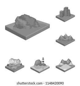 Mountains, massive monochrome icons in set collection for design. The surface of the earth vector isometric symbol stock web illustration.