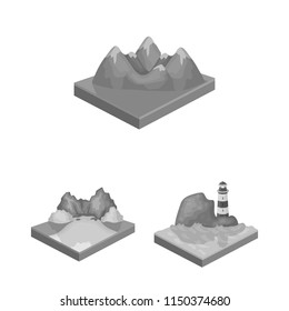 Mountains, massive monochrome icons in set collection for design. The surface of the earth vector isometric symbol stock web illustration.