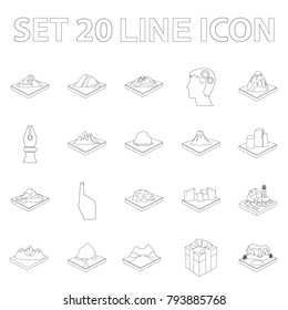 Mountains, massive outline icons in set collection for design. The surface of the earth vector isometric symbol stock web illustration.