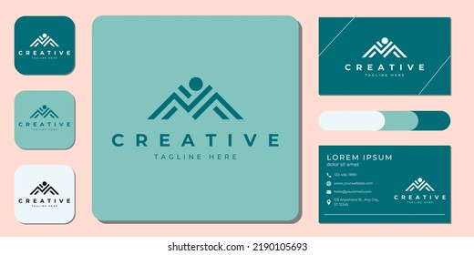 Mountains Media is a vector logo template. Abstract sign for letter M and triangle shape logotype for business and creative company and business card
