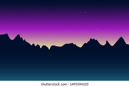 mountains at the midnight with stars in the sky