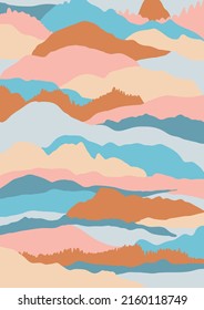 Mountains Minimal Landscape vector background. Abstract geometric poster. Colorful pastel graphic endless nature pattern