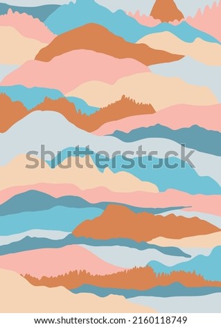 Mountains Minimal Landscape vector background. Abstract geometric poster. Colorful pastel graphic endless nature pattern