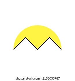 Montañas con un logo mínimo y sencillo con sol amarillo. Ilustración vectorial aislada sobre fondo blanco. 