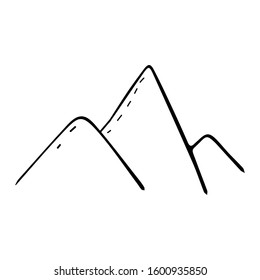 Mountains in minimalism on a white background with a dotted line for cards, T-shirt prints, stickers.