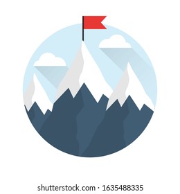 mountains mission and achievement in circle. Success target red on peak. business and finance concept. isolated on white background. vector illustration flat design.