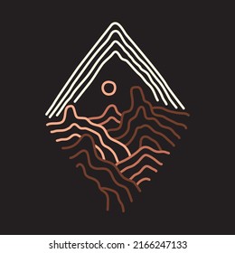 Mountains with mono line abstract graphic illustration vector art t-shirt design