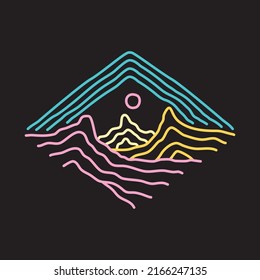 Mountains with mono line abstract graphic illustration vector art t-shirt design