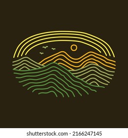 Mountains with mono line abstract graphic illustration vector art t-shirt design