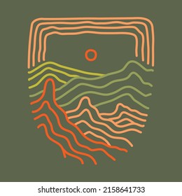 Mountains mono line graphic illustration vector art t-shirt design