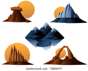 Mountains And Monuments Vector Icons