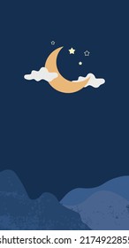 Mountains and moon view drawing vector art.