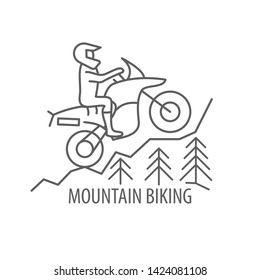 Mountains motorbike icon in linear style. Motorbike in mounain logo. Vector illustration