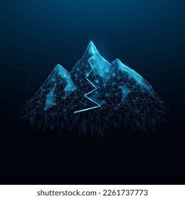 Mountains. Mountain path. Success business startup, innovation, growth, travel, freedom concept. Polygonal wireframe vector illustration.