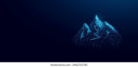 Mountains. Mountain path. Success business startup, innovation, growth, travel, freedom concept. Polygonal wireframe vector illustration.