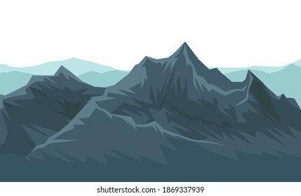 Las montañas. Cordillera con acantilados, rocas y picos. Horizonte. Objeto aislado sobre un fondo blanco. Ilustración. Vector