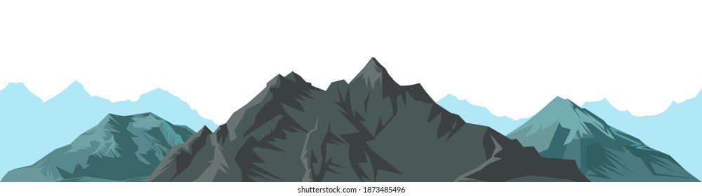 The mountains. Mountain range with cliffs, rocks and peaks. Horizon. The isolated object on a white background. Illustration. Vector