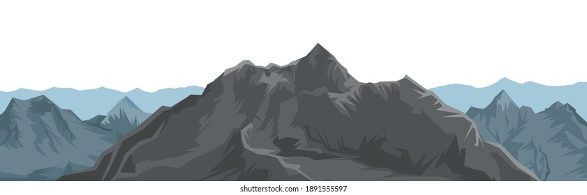 The mountains. Mountain range with cliffs, rocks and peaks. Horizon. The isolated object on a white background. Illustration. Vector