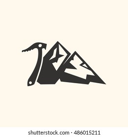 Mountains and mountaineering vector icon.