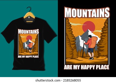 Mountains are My Happy Place Retro T Shirt Design