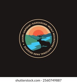 Akami−Uapishkᵘ−KakKasuak−Mealy Mountains National Park Reserve vector logo theme on dark background