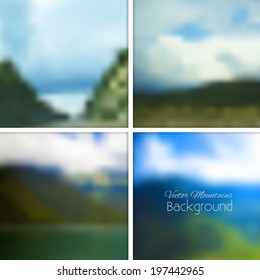 Mountains nature blurred background set. Vector illustration.