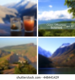 Mountains nature blurred background set. Vector illustration.