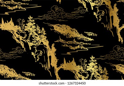 paisajes paisajísticos paisajes montañosos dibujo vectorial ilustración japonesa chino línea oriental arte oriental
