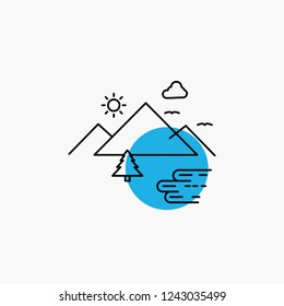 Mountains, Nature, Outdoor, Clouds, Sun Line Icon