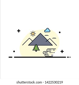 Mountains, Nature, Outdoor, Clouds, Sun Flat Color Icon Vector
