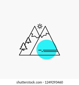 Mountains, Nature, Outdoor, Sun, Hiking Line Icon